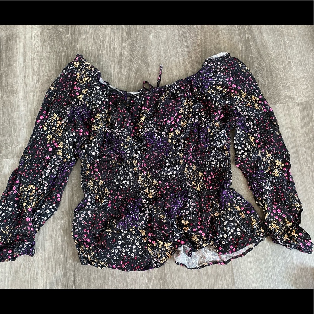 Stretchy floral pattern peasant blouse